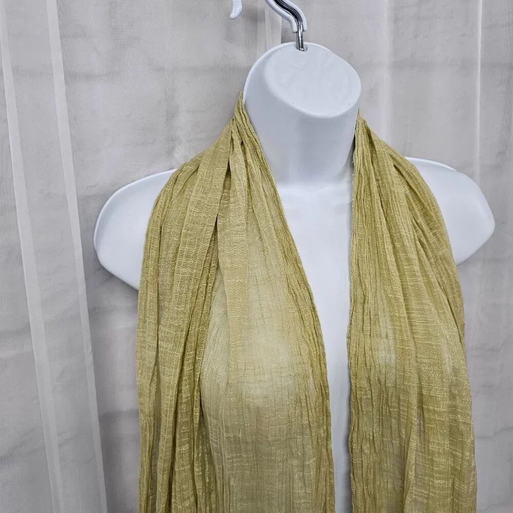 Green Boho Sheer Beaded Embroidered Shimmery Fringed Scarf - Picture 2 of 12